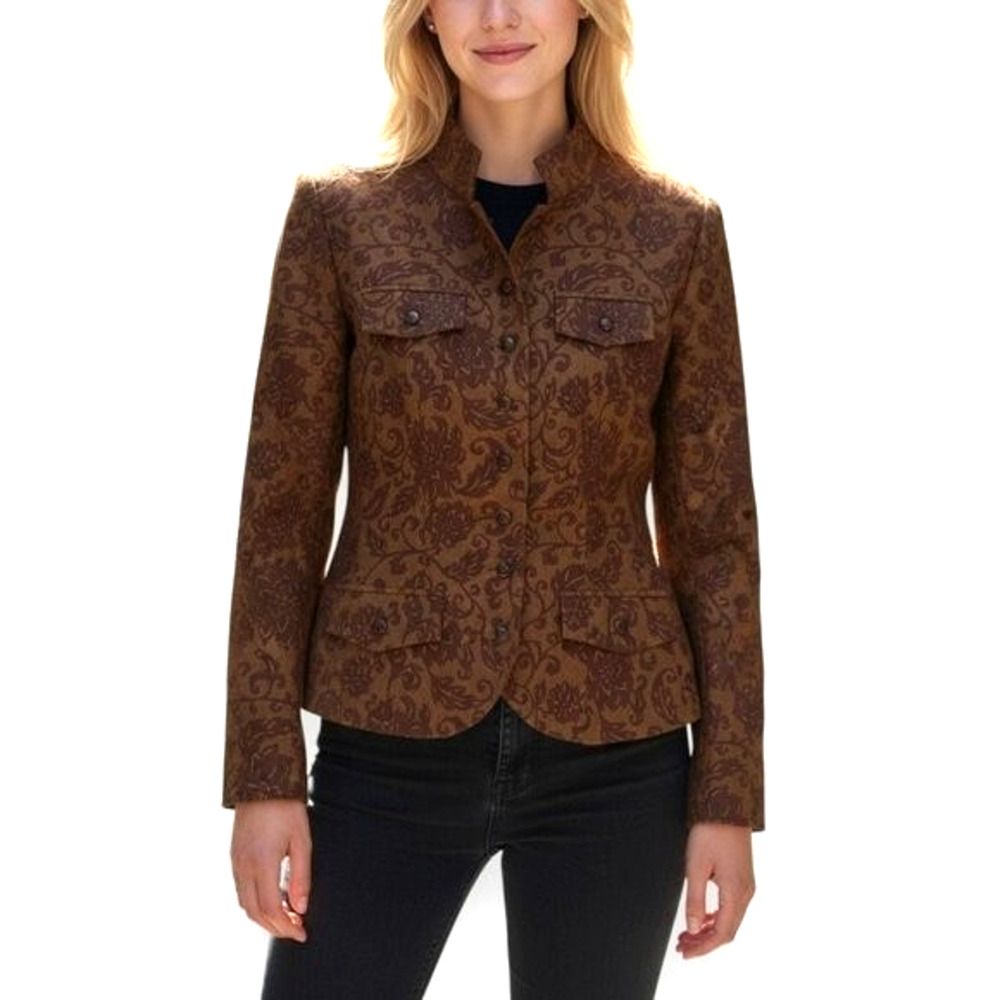Peruvian Connection Floral Brocade Blazer Jacket Brown Cotton Lightweight 12 L